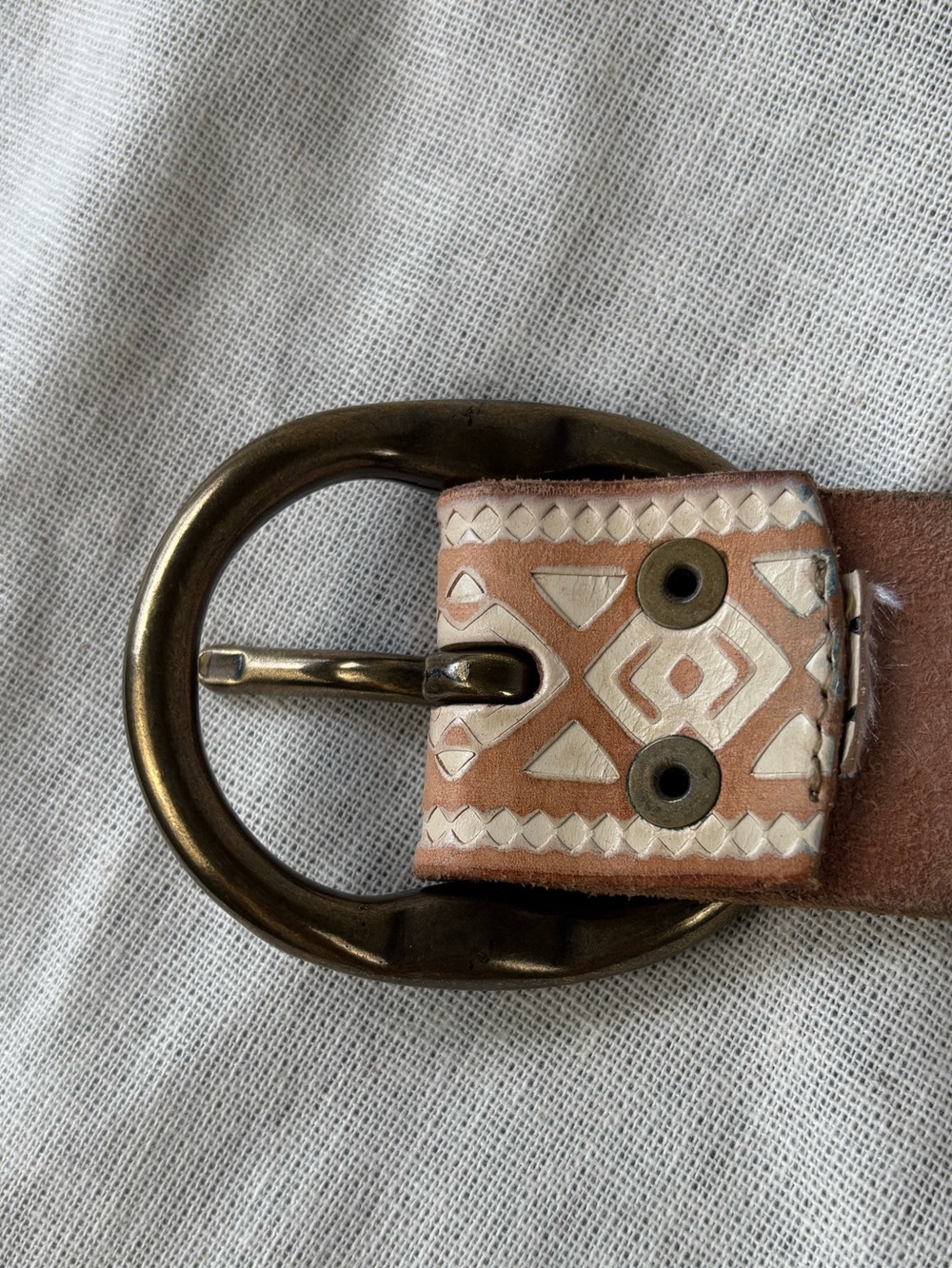 Lucky Brand Embossed Leather Belt Womens M Antique Brass Buckle Western 1.5” - Picture 7 of 14